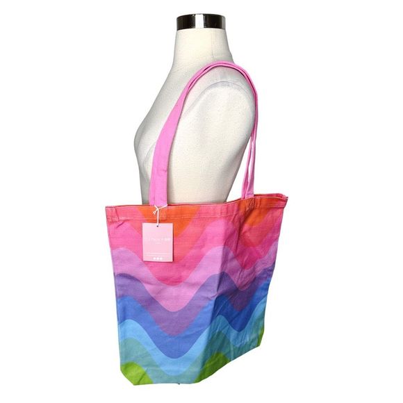 SkinnyDip London Rainbow Wave Canvas Tote Bag - 16” x 13” x 1” - Picture 2 of 5